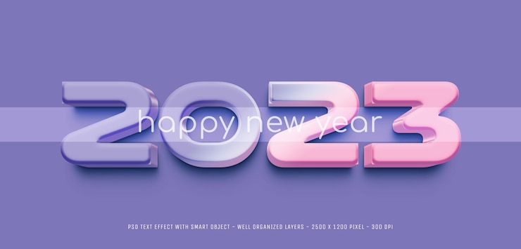 PSD awesome style 2023 happy new year with editable number 3d style effect