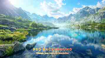 PSD awesome sunny nature landscape impressively beautiful alpine lake