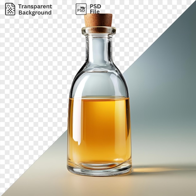 PSD awesome vinegar bottle with brown top and shiny reflection on table