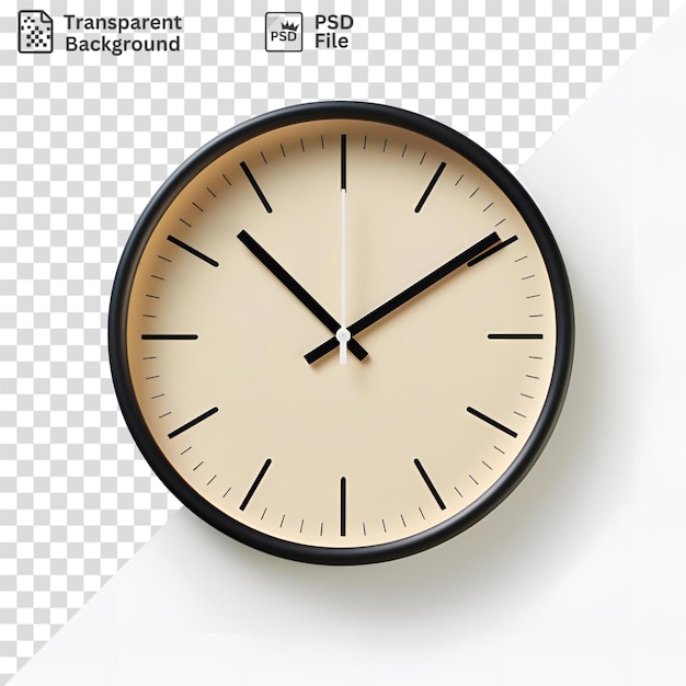 PSD awesome wall clock with black hands and white shadow on white wall