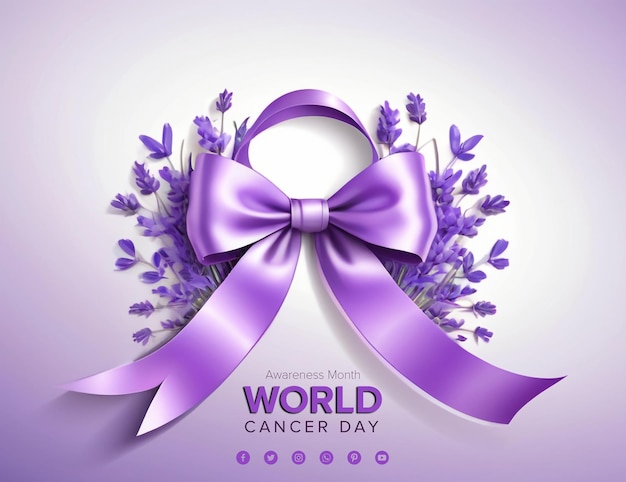 PSD awesome world cancer day purple background with ribbon