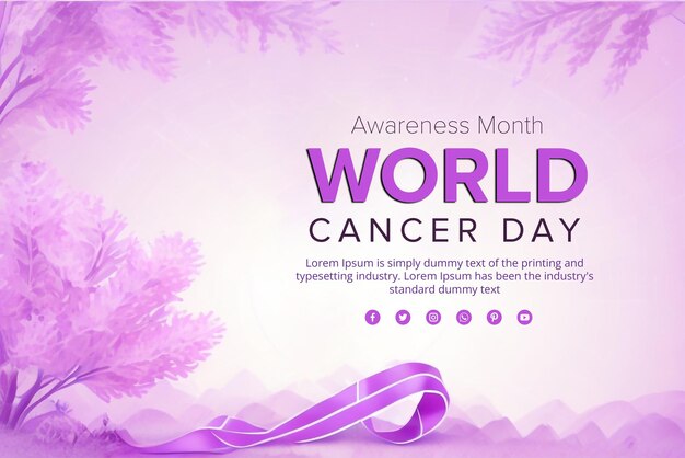 Awesome world cancer day purple background with ribbon