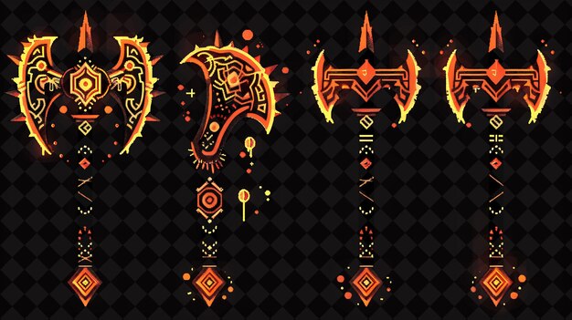 PSD axe pixel item con spikes e blood splatter e tribal pat y2k shape neon color art collections