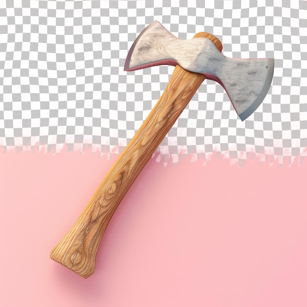 PSD an axe with a wooden handle is stuck in a pink background