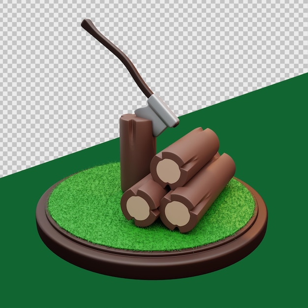 Axe and wood 3d agriculture illustrations