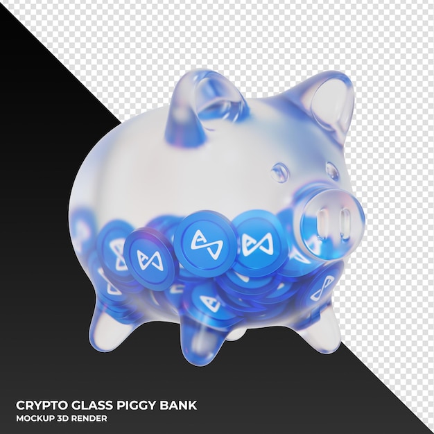 Axie Infinity AXS Glass piggy bank with crypto coins 3d illustration