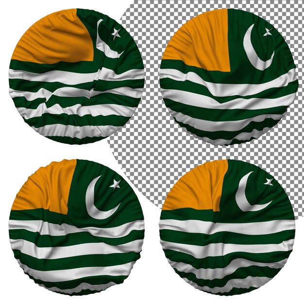 PSD bandiera azad jammu e kashmir di forma rotonda isolata con diversi stili di ondulazione, bump texture, rendering 3d