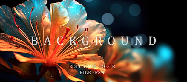 PSD azalea flower abstract bokeh background orange blue light