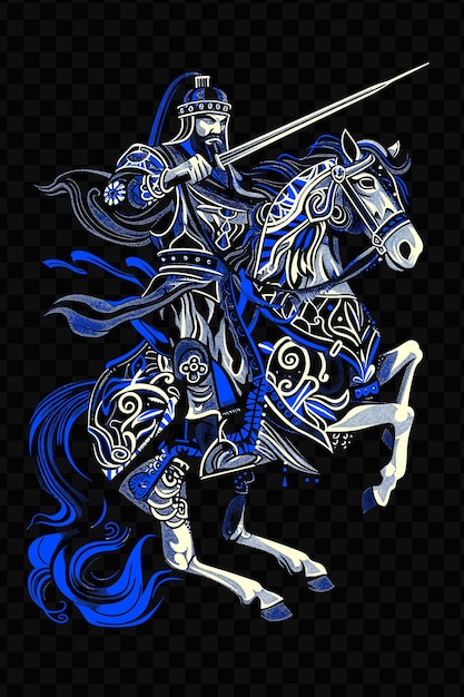 PSD azerbaijani cavalryman with a saber sitting on a horse in a tshirt design art tattoo ink outlines