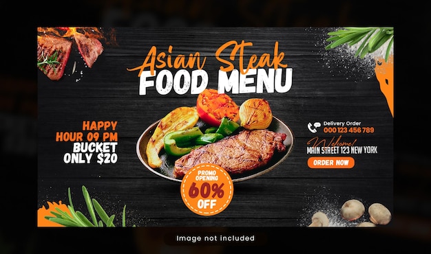 Aziatisch eten menu heet en heerlijk fastfood advertentie webbanner of poster sjabloon