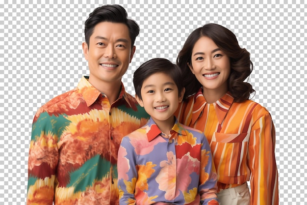 Aziatische familie met een kleurrijk hemd geïsoleerd
