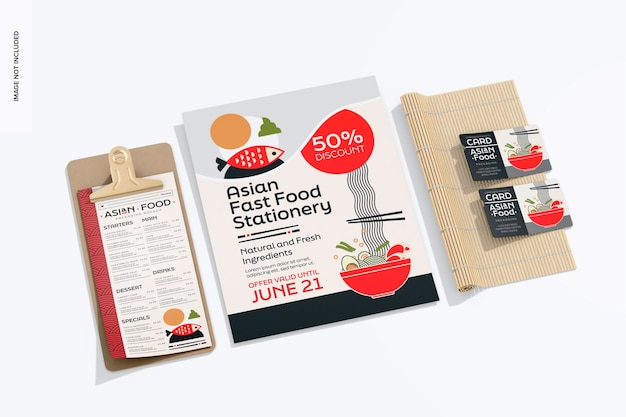 Aziatische fastfood briefpapier mockup bovenaanzicht 02