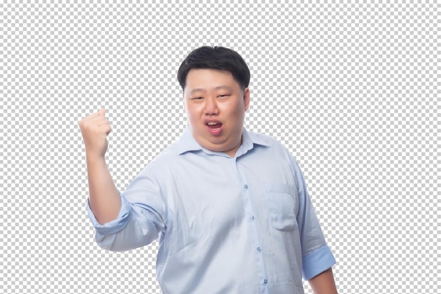 Aziatische zakelijke dikke man in blauw shirt psd-bestand