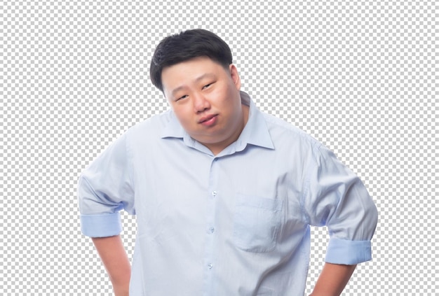 Aziatische zakelijke dikke man in blauw shirt psd-bestand