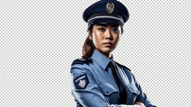 Azjatka Policjantka Psd Przezroczysty Biały Izolowany