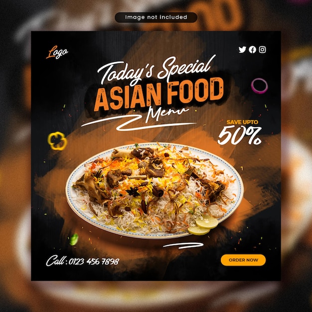 PSD azjatycka promocja w mediach społecznościowych biryani food i projekt banera na instagramie