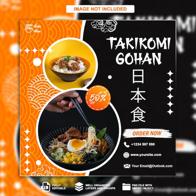 Azjatycki baner żywności i szablon postu w mediach społecznościowych