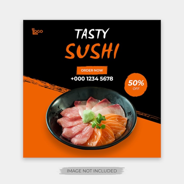 PSD azjatyckie jedzenie sushi szablon postu na instagramie na facebooku