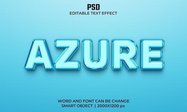 Azure 3d editable text effect Premium Psd with background