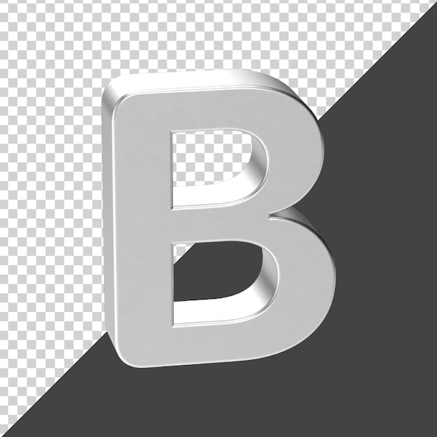 PSD b letter made of silver in 3d rendering 3d realistic letter b