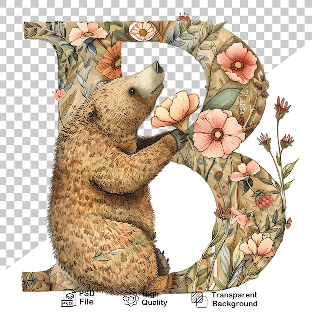 PSD 透明な背景の熊と花のb文字はpngファイルを含みます