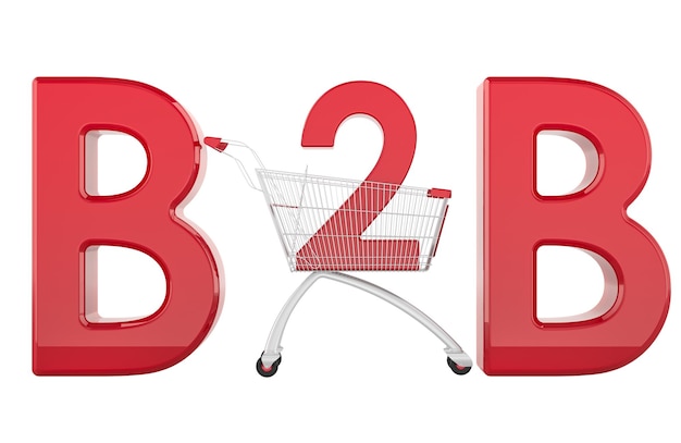 b2b concept with shopping cart 3d rendering isolated on transparent background
