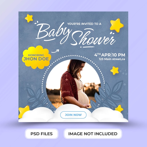 PSD baby announcement invitation to baby shower party social media post template premium psd