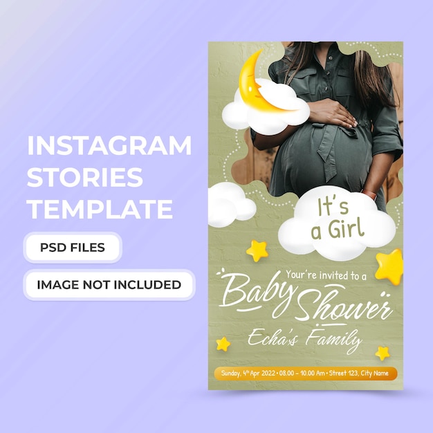 Baby announcement invitation to baby shower party social media stories template premium psd