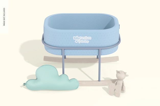 PSD baby bassinet mockup, with toys