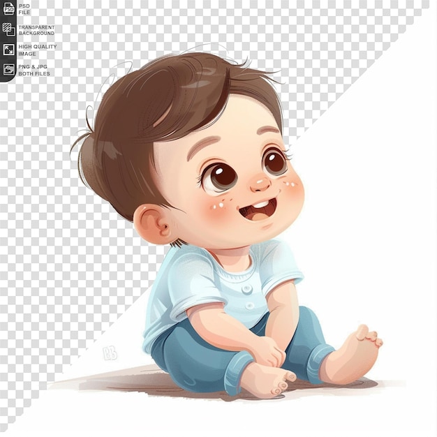 PSD a baby in a blue shirt sits on the floor