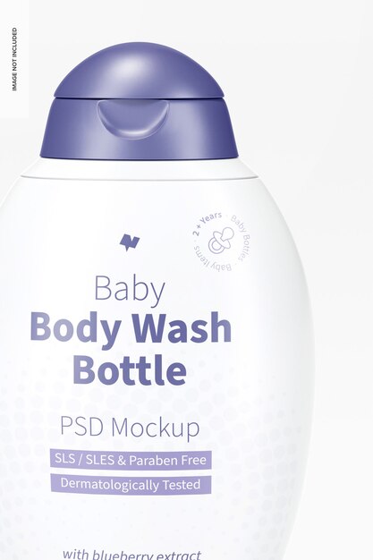PSD baby body wash bottle mockup, close up