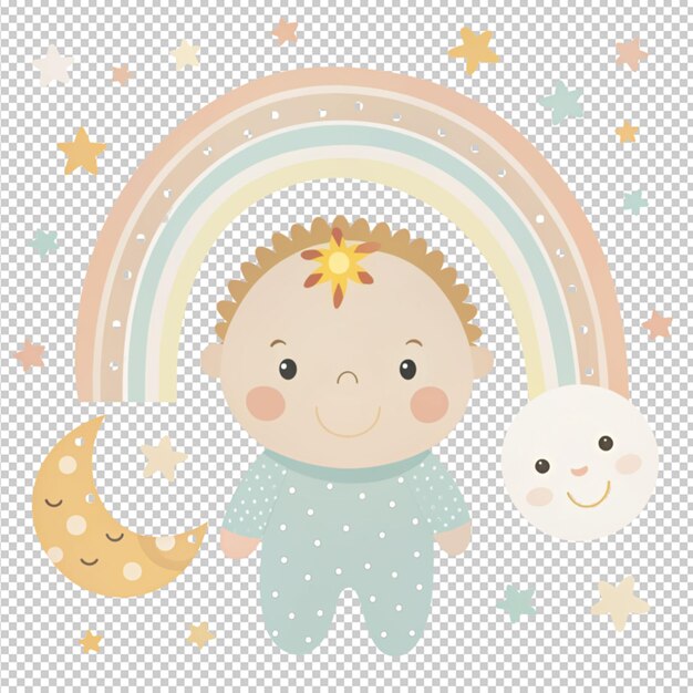 Baby boho regenboog schattige vector op transparante achtergrond