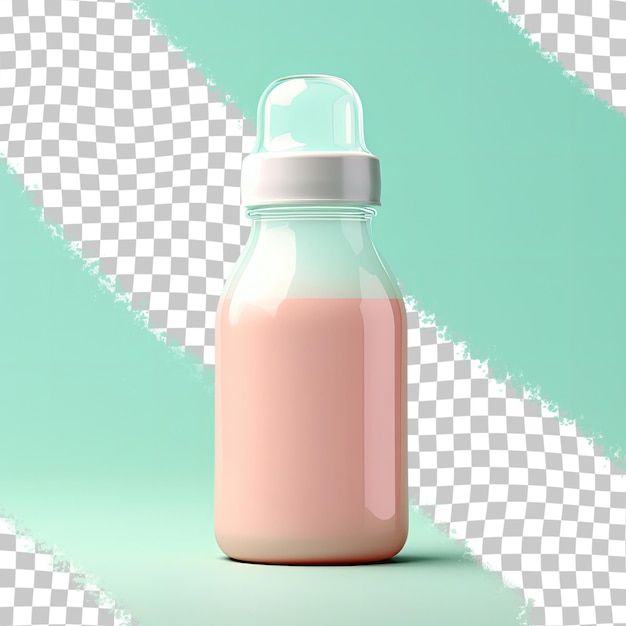 Baby bottle turned sideways alone against transparent background