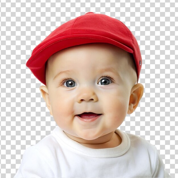 Baby boy wearing red cap isolated on transparent background