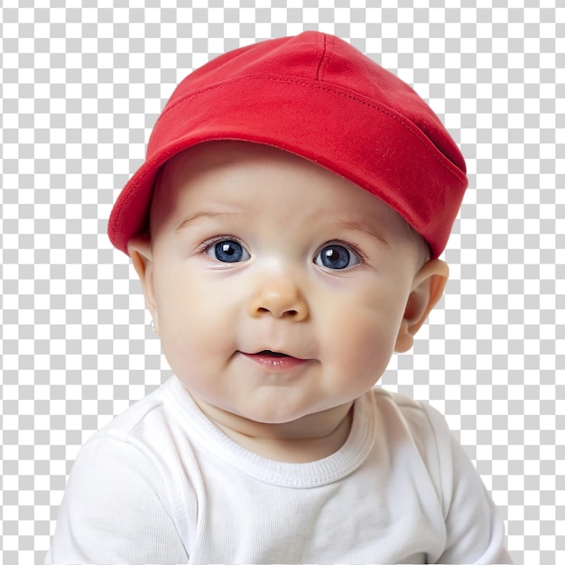 Baby boy wearing red cap isolated on transparent background