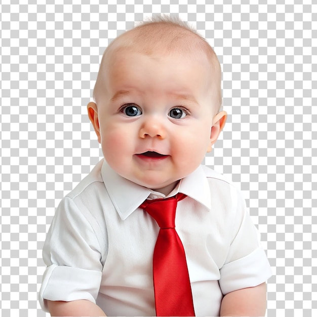 PSD baby boy with red tie isolated on transparent background