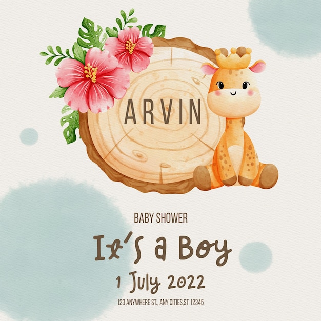 Baby boy with safari animal template baby shower template