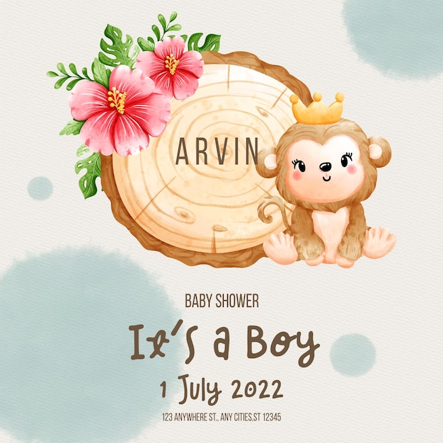 baby boy with safari animal template baby shower template