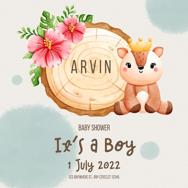 Baby boy with safari animal template baby shower template