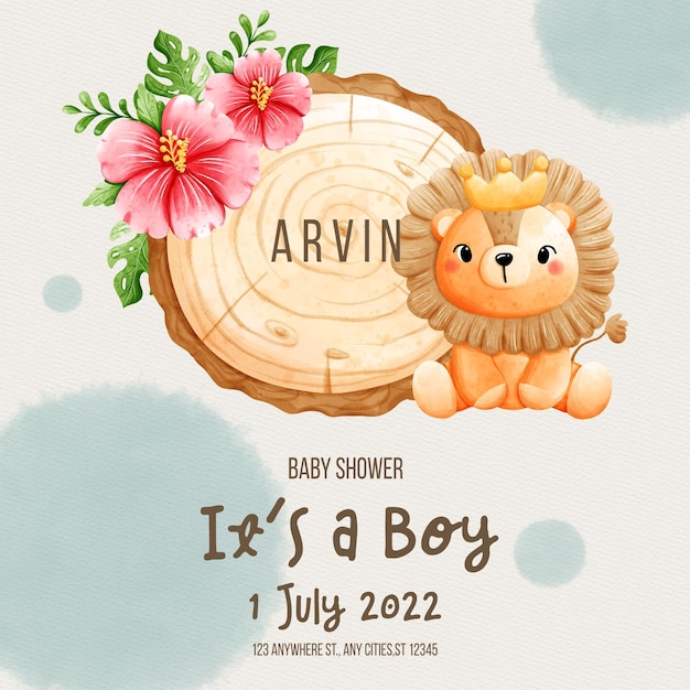 baby boy with safari animal template baby shower template
