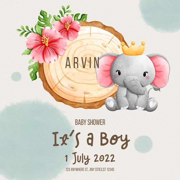 PSD baby boy with safari animal template baby shower template