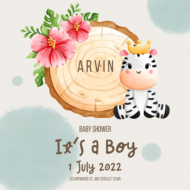 PSD baby boy with safari animal template baby shower template