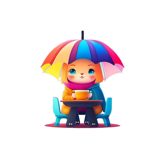 PSD baby cartoon girl under umbrella