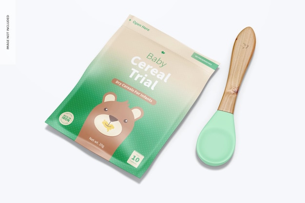 Pacchetto di prova di cereali per bambini con cucchiaio mockup