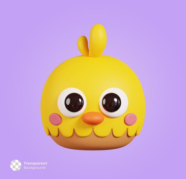 Baby Chick Вид Спереди Изолированный Милый Мультфильм Голова Животного 3D Визуализация Иллюстрация