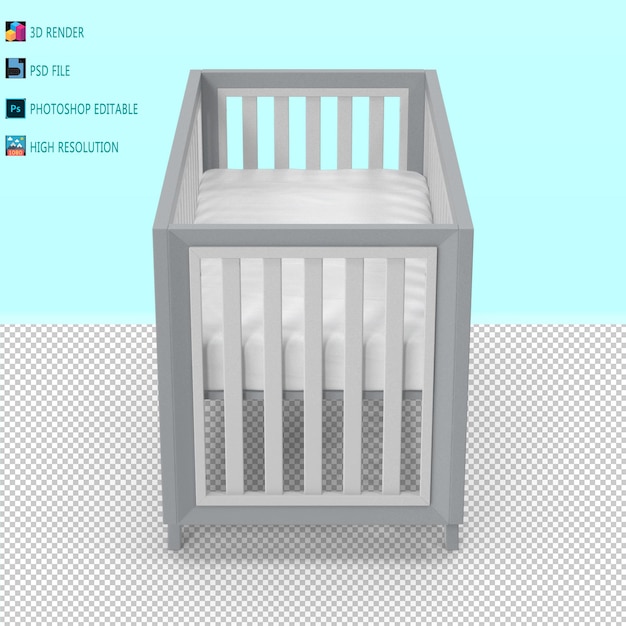 PSD baby crib 3d render psd