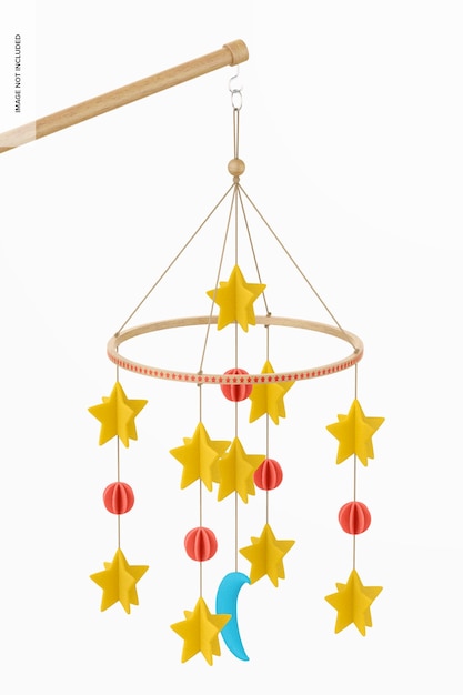 PSD baby crib mobile mockup, hanging