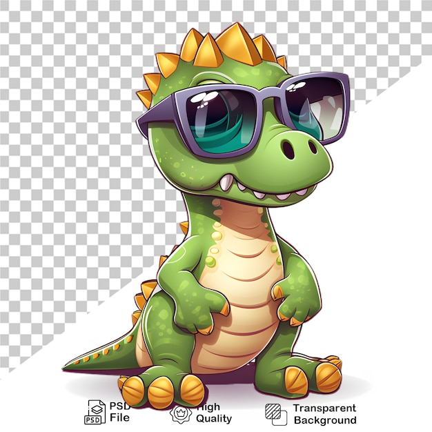 Baby dinosaur wearing glasses isolated on transparent background png file