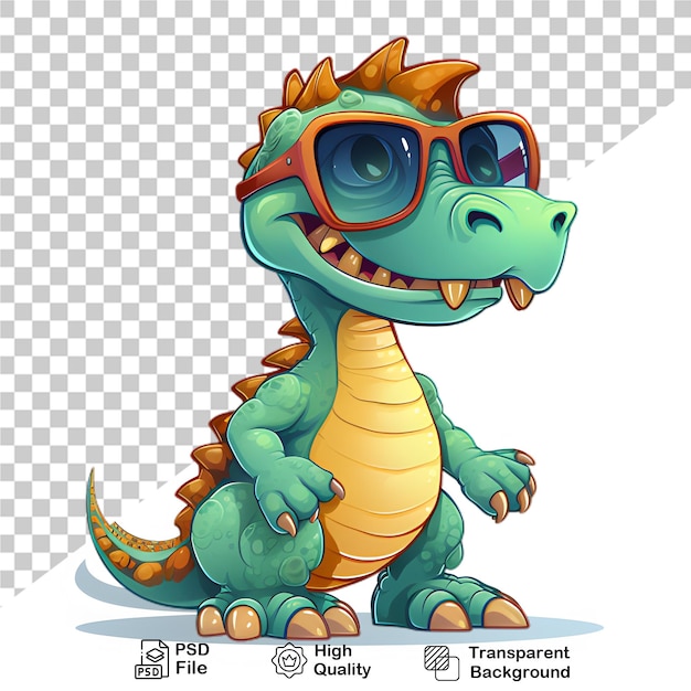 PSD baby dinosaur wearing glasses isolated on transparent background png file