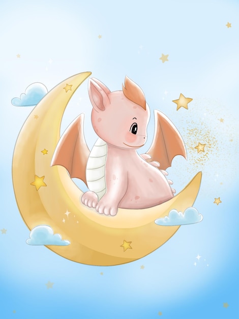 PSD baby dragon with moon